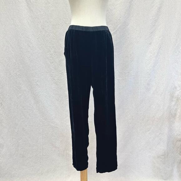 Eileen Fisher Black Crushed Velvet Tapered Ankle Pants Size Small Rayon/Silk - Picture 3 of 14